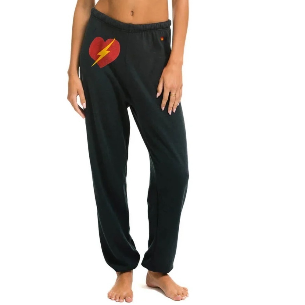 Aviator Nation BOLT HEART SWEATPANTS - CHARCOAL Small NWOT